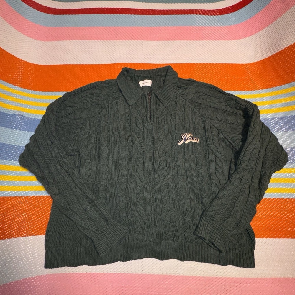 Honor the Gift Cable Knit Quarter Zip Polo Shirt Green Men's Size X-Large
